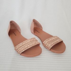 Torrid Blush Pink Rhinestone Open Toe Flats
